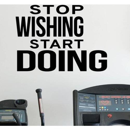 Gym Motivation Quotes Wall Decal Stop Wishing Start Doing Wall Vinyl Sticker Sport Fitness Workout Gym Interior Wall Mural N307