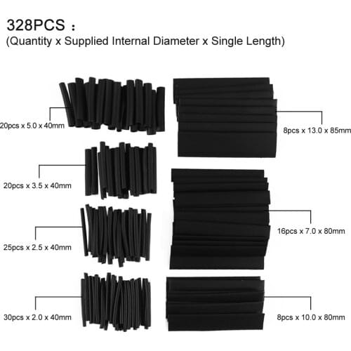 127pcs/lot Heat Shrink Tubing 7.28m 2:1 Black Tube Car Cable Sleeving Assortment Wrap Wire Kit with Polyolefin Tube