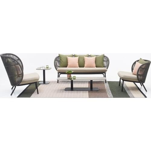 Outdoor Rattan Sofa Balcony Hotel Villa Furniture Soft Decoration Designer Rope Coffee Table Combination
