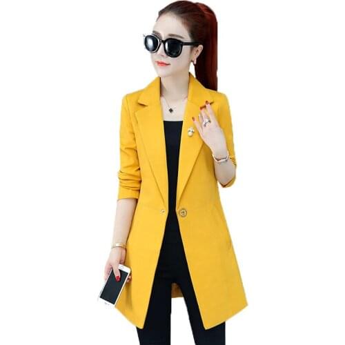 2020 Spring Autumn Women Blazer New Solid Color Mid-length Slim Plus Size Female Casual Fashion feminine jacket Suit Blazer R120