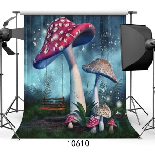 Background for Photos Children Mushroom Swing Computer Printed Vinyl Photography Backdrop Photocall for Weddings Children Baby