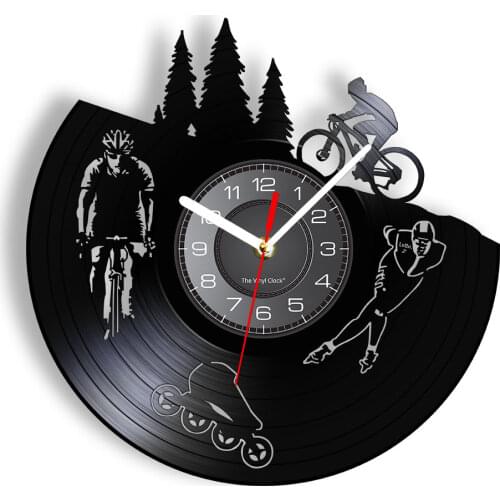 Dirt Bike Bicycle Vintage Vinyl Record Silent Wall Clock Skating Hanging Wall Watch Biker Cyclist Skater Sport Lover Gift Decor