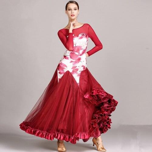 Adults Standard Ballroom Dress 2018 Modern Waltz Ballroom Dance Competition Dresses For Women Standard Dance Dress Fluffy Skirt