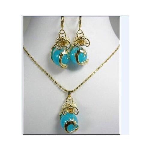 Mujer Nobility Lucky Women beautiful gem plate dragon Pendant necklace Earrings set Plated Fine moda