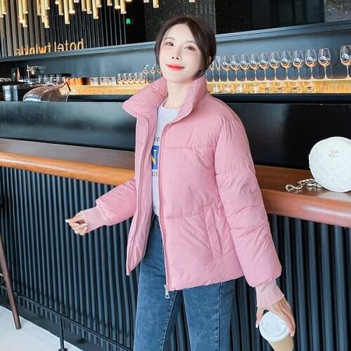 Womans Stand Collar Plus Size Solid Cotton Padded Jacket Female Thick Warm Puff Coat Casual Short Style Ladies Zipper Jackets