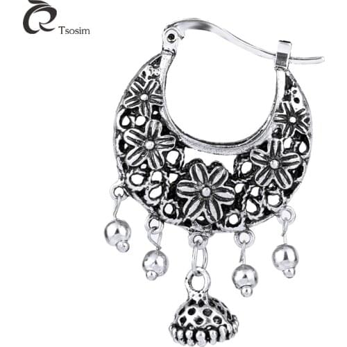New Vintage Silver earrings hoop Flower Earrings for woman dangling ear hoop Ethnic Jewelry Punk Jewelry Earrings