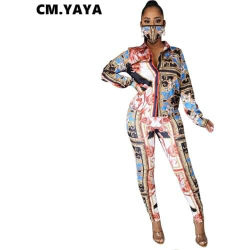 CM.YAYA Activewear Paisley Print Womens Set Long Sleeve Blouses Legging Pants Suit Tracksuit Two Piece Set Fitness Outfit