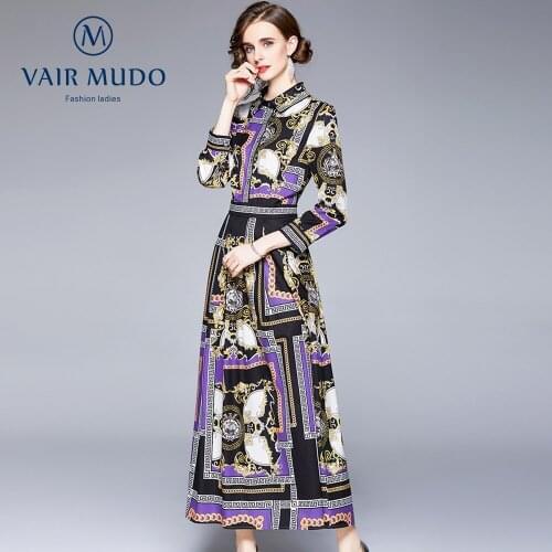 2021 New Autumn Winter Women Dress Elegant Fashion Printing Chiffon Female Single Breasted Worker Dress Women Original Y-208
