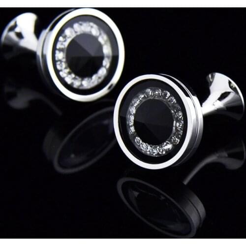 1 Pairs Black Crystal Sleeve Nails Mens Shirt Cufflinks Silver Cuff Links Buttons Jewelry Clothing Accessories