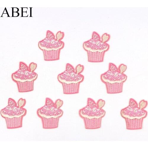 10pcs/lot Embroidered Pink Cake Patches for Girl Clothes Decoration Diy Ice Cream Appliques Jeans Backpack Coats Stickers Badge