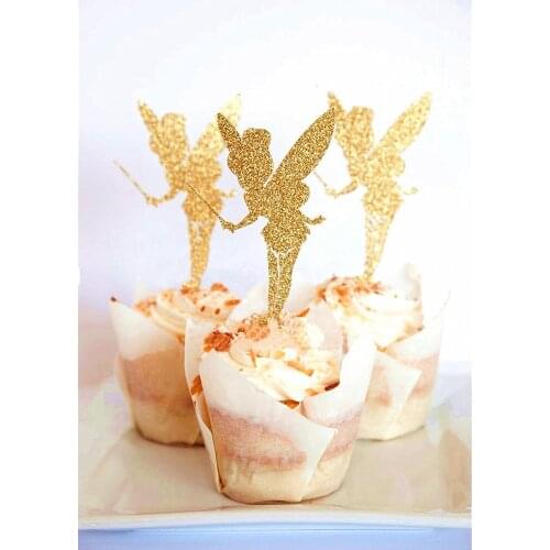20pcs Flower Fairy Cake Inserted Card Angel Fairy Cake Topper Glitter Paper Pick Party Favor Cake Decor for Wedding Birthday