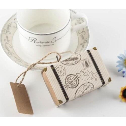 3000pcs Bon Voyage Vintage Suitcase Favor Box Wedding Favors Travel Paper Gift Boxes with Card & Burlap Birthday SN1574