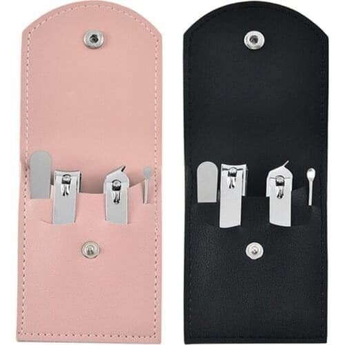 4pcs/set Nail cutter Set Nail Clipper Set Leather Bag Black Stainless Steel Nail T4MB
