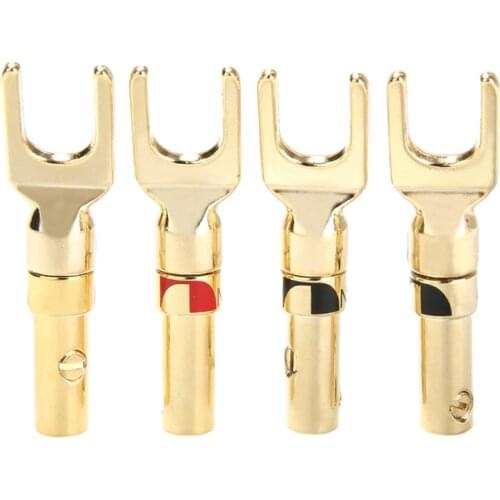 4pcs Y Fork Banana Plug Speaker Gold Plated Copper Banana Plugs Connecter Speakers Adapter Cable Wire Terminal Connectors