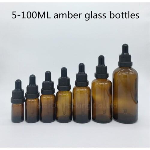 5ml 10ml 15ml 20ml 30ml 50ml 100ml Amber Glass Dropper Bottle, Empty Glass Essential Oil Bottle With Tamper Evident 100pcs