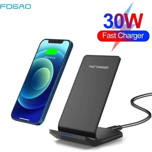 FDGAO Qi Wireless Charger Stand 30W Fast Charging Holder For iPhone 12 11 XS XR X 8 Samsung S9 S10 S20 Quick Charge Dock Station