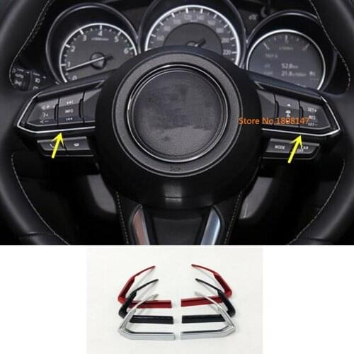 For Mazda CX8 CX-8 2017 2018 2019 2020 car sticker abs chrome inner Steering wheel Interior Kit Trim frame cover parts 2pcs