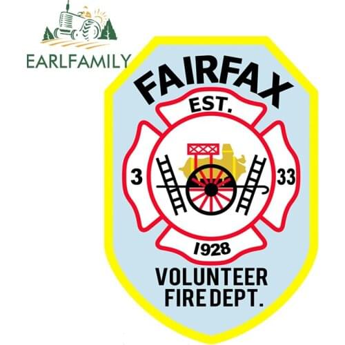 EARLFAMILY 13cm x 9.2cm for Fairfax Volunteer Firedept Truck Car Stickers Waterproof Personality Vinyl Auto Decal Decoration