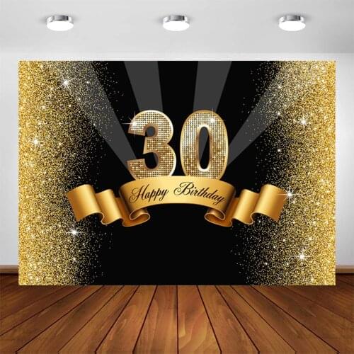 Black Gold Glitter Birthday Party Backdrop 30 40 50 60 70 Happy Birthday Banner Decorations Photography Background Photo Booth