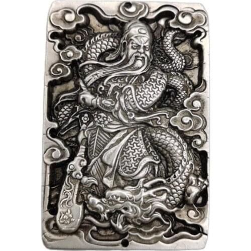 China old Tibetan Silver Relief guan gong Amulet Pendant Feng Shui Lucky Pendant