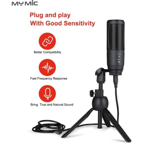 MY MIC FU1 Computer USB Microphone Desktop Used Condenser Plug and Play Recording Professional for Gaming YouTube Live Steaming