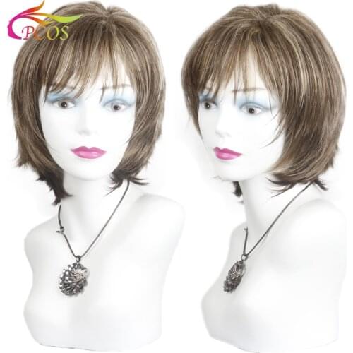 Short Mixed Color Fluffy Wigs for Women African American Synthetic Fiber Heat Resistance Hair Wig with Bangs
