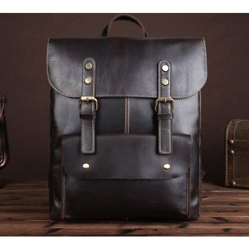 Chinese Style Horse Leather Backpack Backpack Multi-Function Leisure Brand Summer New High Quality Men And Women Backpack