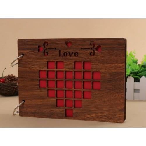 8 Inch DIY Family Childrens Black Paper Sheets Vintage Wooden Scrapbook Adhesive Photo foto Album