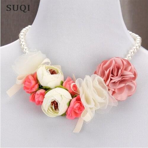 Fashion party jewelry flower bow choker pink rose bead chain pendants short evening dress necklace for womens Chokers Ornament