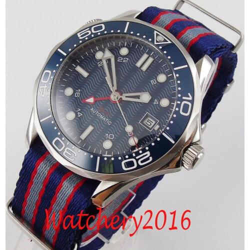 41mm Blue Dial Sterile Dial Ceramic Bezel Sapphire Glass GMT Automatic Movement Mens Watch