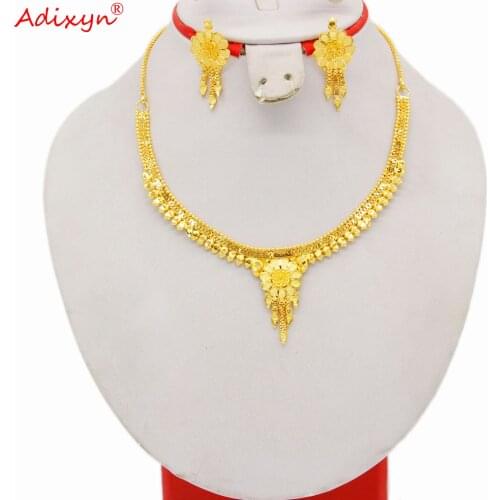 Adixyn 24k Unusual earrings Dubai Jewelry Set Gold Color Neck Chain Earrings Luxury Arab African Wedding Party MOM Gifts N07018