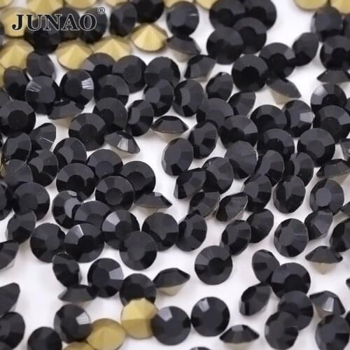 JUNAO SS 6 8 10 12 16 20 30 Black Color Glass Crystal Rhinestones Sticker Pointback Crystal Diamond Scrapbooking Strass Crafts