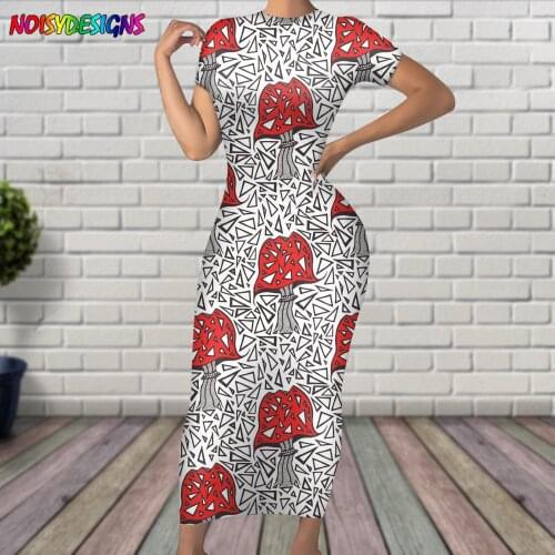 NOISYDESIGNS Red Mushroom Pattern Bodycon Dress Women Geometry Prints Dress Lady Skinny Short Sleeve Dresses Kobieta Sukienka