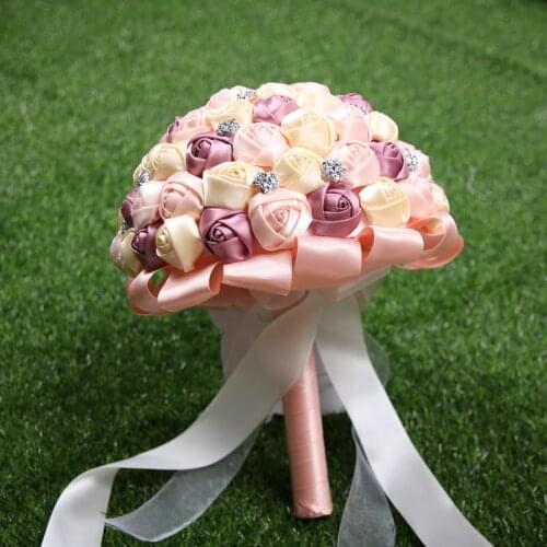 New arrived purple +pink +cream artificial bridal bouquet for wedding decoration