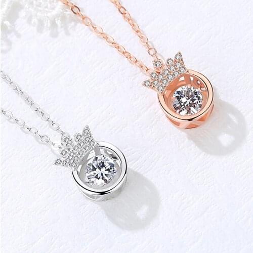 VENTFILLE 925 Sterling Silver Round Gemstones Crown Pendant Necklace for Women Elegant Lady Temperament Clavicle Chain 2021 New
