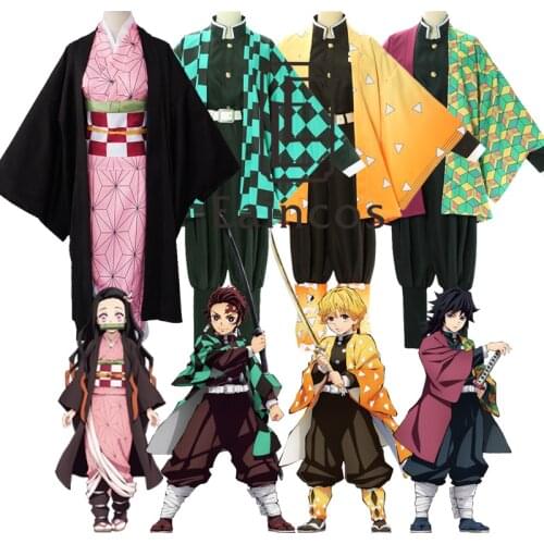 Anime Demon Slayer Kamado Nezuko Cosplay Costume Wig Kimetsu no Yaiba Kamado Tanjirou Agatsuma Zenitsu Tomioka Giyuu Kimono