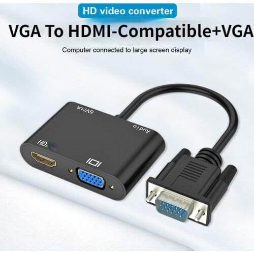 VGA to HDMI-Compatible VGA Splitter with 3.5mm Audio Converter Support Dual Display for PC Projector HDTV Multi-port VGA Adapter
