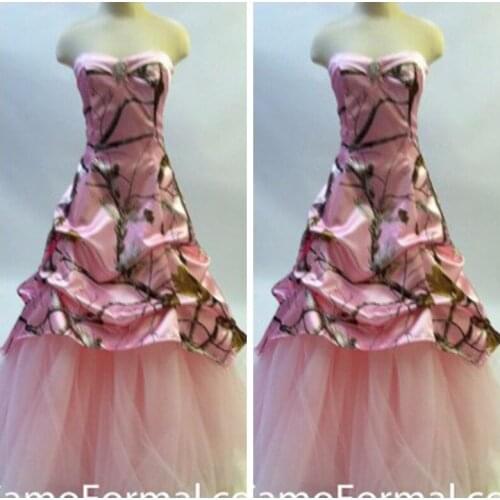 Simple Pink Camo Wedding Dresses A-Line Draped Long Bridal Gowns Lace Up Back Floor Length Camouflage Women Wedding Wear