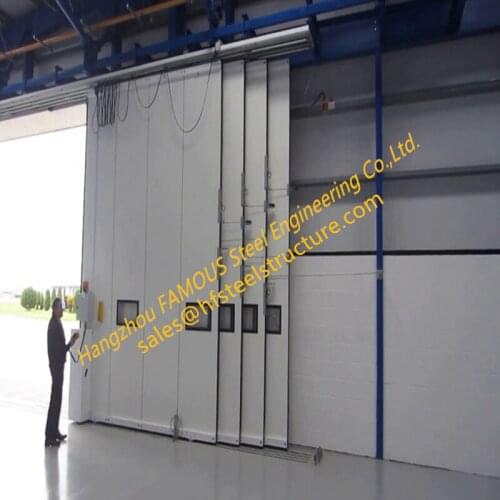 Multi-sector Structural Folded Hinged Hangar Sliding Doors Bottom Rolling Hangar Doors With Smart Track Design