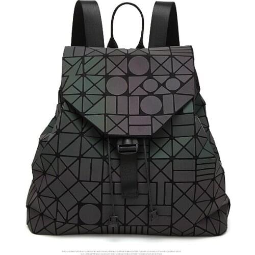 Women Backpack Diamond Lattice Geometry Quilted School Bag Backpacks For Teenage Girl Luminous School Bags Holographic Mochila