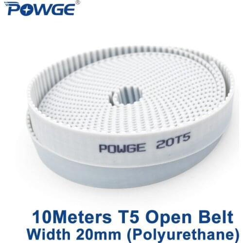 POWGE 10Meters Trapezoid T5 Open synchronous belt width 20mm Polyurethane steel PU T5-20mm open Timing Belts pulley 3D printer