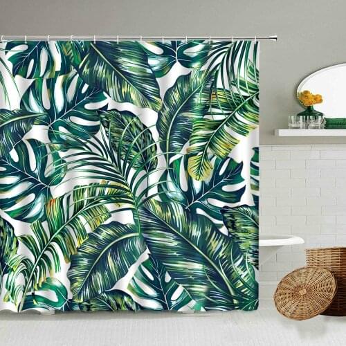 Tropical Rain Forest Palm Tree Leaf Plantain Plant Shower Curtain Nordic White Background Bathroom Hanging Waterproof Curtains