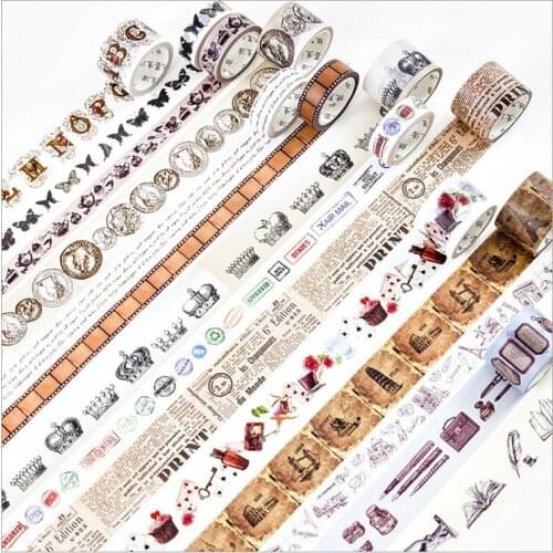 Vintage Old newspaper Postmark stamps Flim Coins Past Memories Washi Tape DIY Planner Decoration Scrapbook Masking Tape Escolar