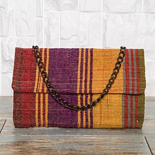 Customized Top Selling Kilim Vertical Striped Design Envelope Flap Clutch Tote Bag Chain Details Evening Shoulder Wrist Bag