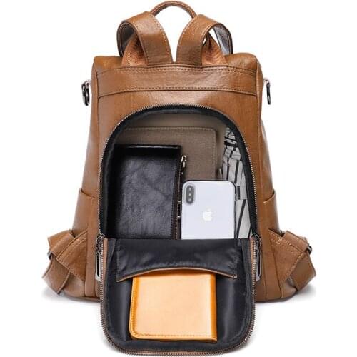 Genuine Leather Shoulder Bag Backpack Women Soft Fashion Backpacks Mochila Anti-theft Schoolbags Women`s Shopping Bag Black 2021
