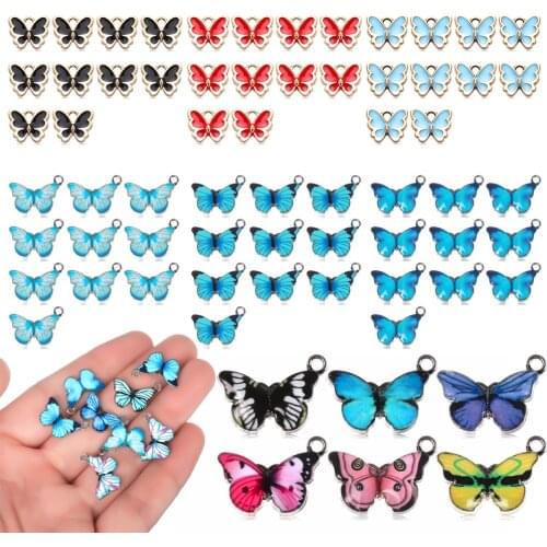 10PCS DIY Material Necklace Bracelet Handmade Gift Earrings Accessories Jewelry Blue Enamel Butterfly Charms Pendants Doll Craft