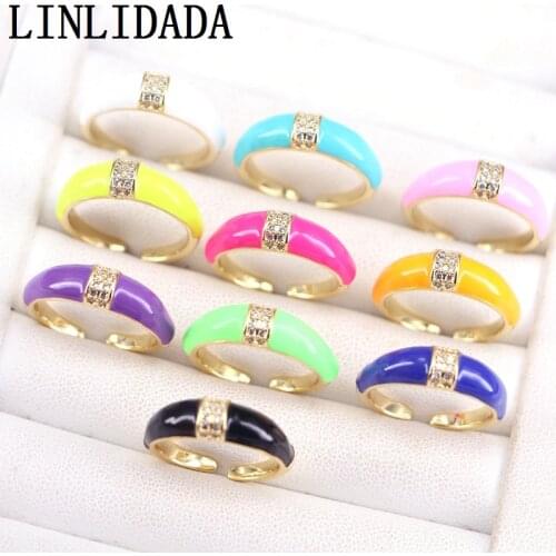 10Pcs New Design Gold Color Round Hollow Geometric Colorful Enamel Rings For Women Fashion Open Ring Female Jewelry