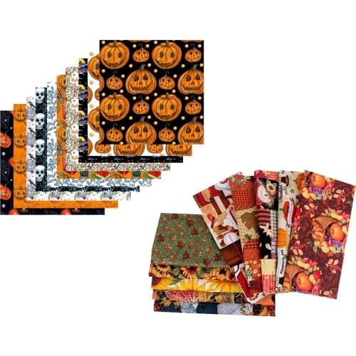 10Pcs Halloween Fabric Square Pumpkin Cats Owls Pattern Halloween Fabric for Sewing Quilting Apparel Crafts Home Decor Supplies