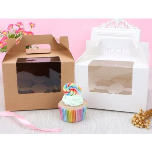 100pcs Handmade 4 Cupcake Soap Candy Kraft Paper Boxes with Window Kraft Brown Gift Packaging Boxes
