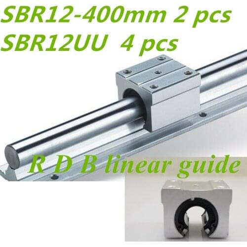 2 pcs SBR12 400mm linear shaft rail support with 4 pcs SBR12UU linear motion auminum bearing sliding block for CNC router parts